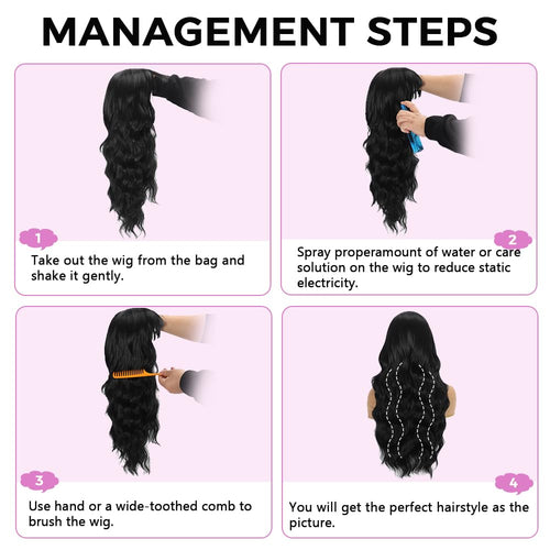 Black Wig with Bangs Curly wavy Wig for Women Long Natural Black wavy wigs skin-friendly synthetic fibersc for festival holiday Use 26IN