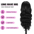 Black Wig with Bangs Curly wavy Wig for Women Long Natural Black wavy wigs skin-friendly synthetic fibersc for festival holiday Use 26IN