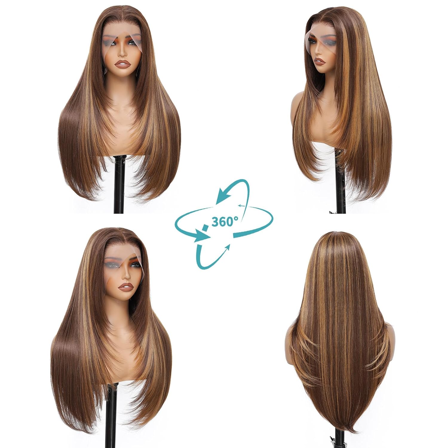 Honey Blonde 13x4 HD Lace Front Wig 26inch Layered Synthetic Lace Pre Plucked Straight Glueless Wigs for Black Women with Sunkissed Highlights