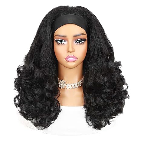 Quantum Love Yaki Curly Headband Wigs for Black Women - Kinky Straight Black Headband Curly Ends Synthetic Wear and Go Glueless Half Wig with Headbands Attached