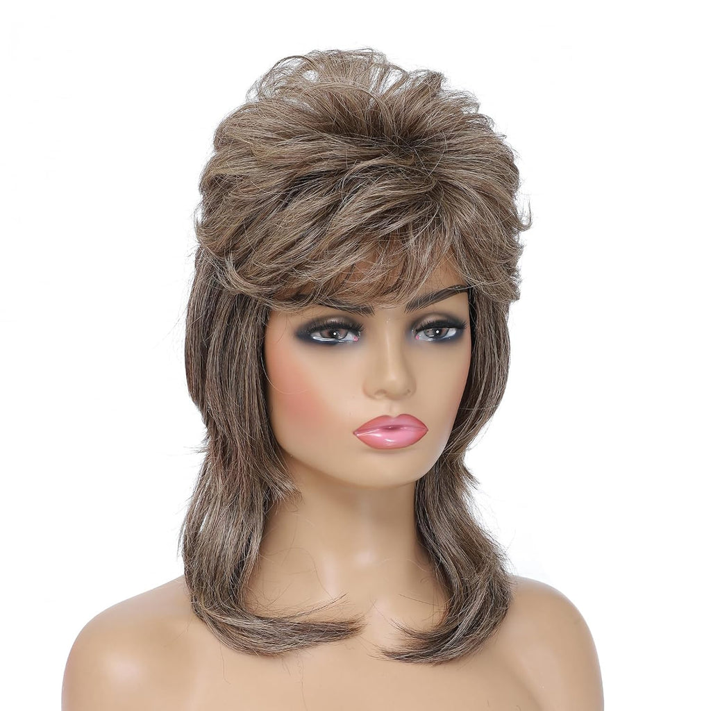 Adequate 80s Mullet Wig for Women Fluffy and Layered Hairpiece for Perfect for Costume Parties and Cosplay (Light Brown)