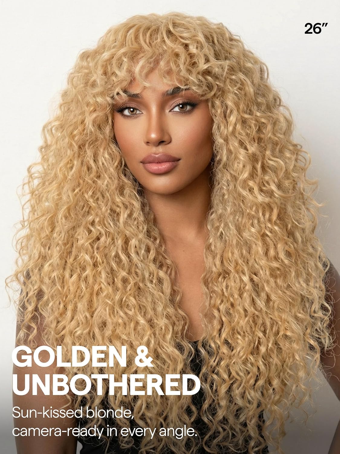 GORGIUS Veralux Blend Human Hair Shaggy Haircuts Golden Blonde Wig with Bangs Curly Wigs with Bangs Crafted with Style-Archive Premium Fiber Realistic Look with True Scalp