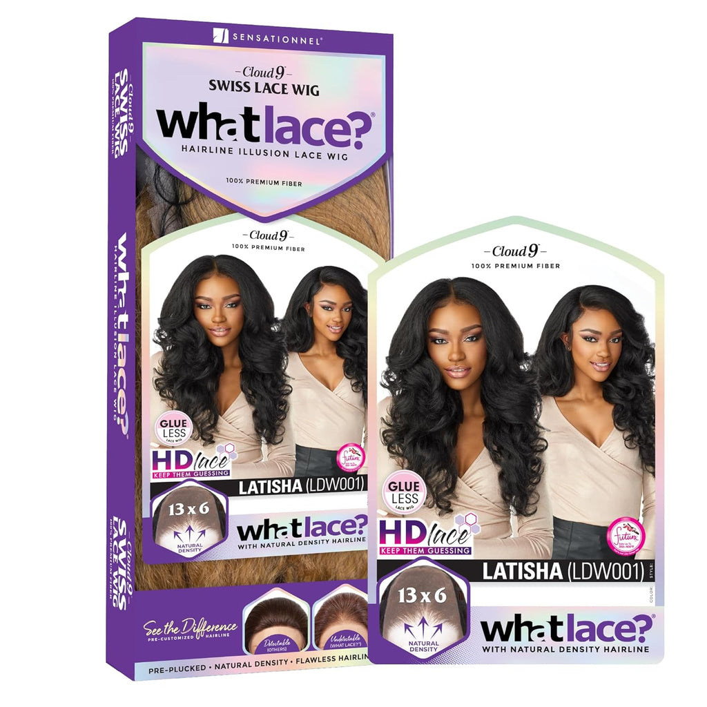 Sensationnel What Lace 13X6 Wigs - Latisha Lacefrontal Hand Tied Glueless Synthetic With Natural Density Preplucked Hairline (Off Black 1B)