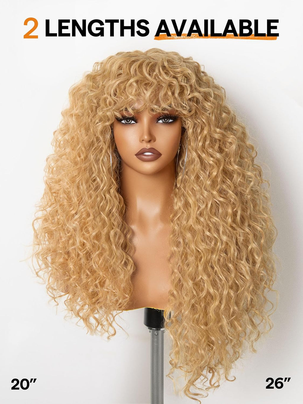 GORGIUS Veralux Blend Human Hair Shaggy Haircuts Golden Blonde Wig with Bangs Curly Wigs with Bangs Crafted with Style-Archive Premium Fiber Realistic Look with True Scalp