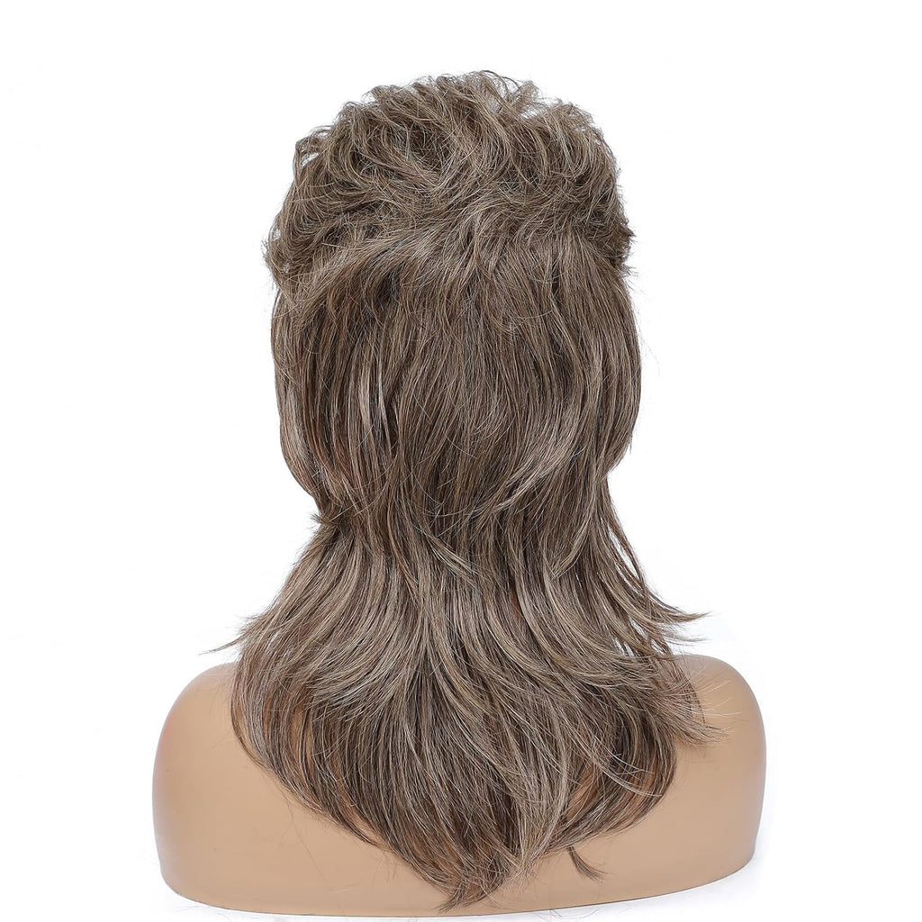 Adequate 80s Mullet Wig for Women Fluffy and Layered Hairpiece for Perfect for Costume Parties and Cosplay (Light Brown)