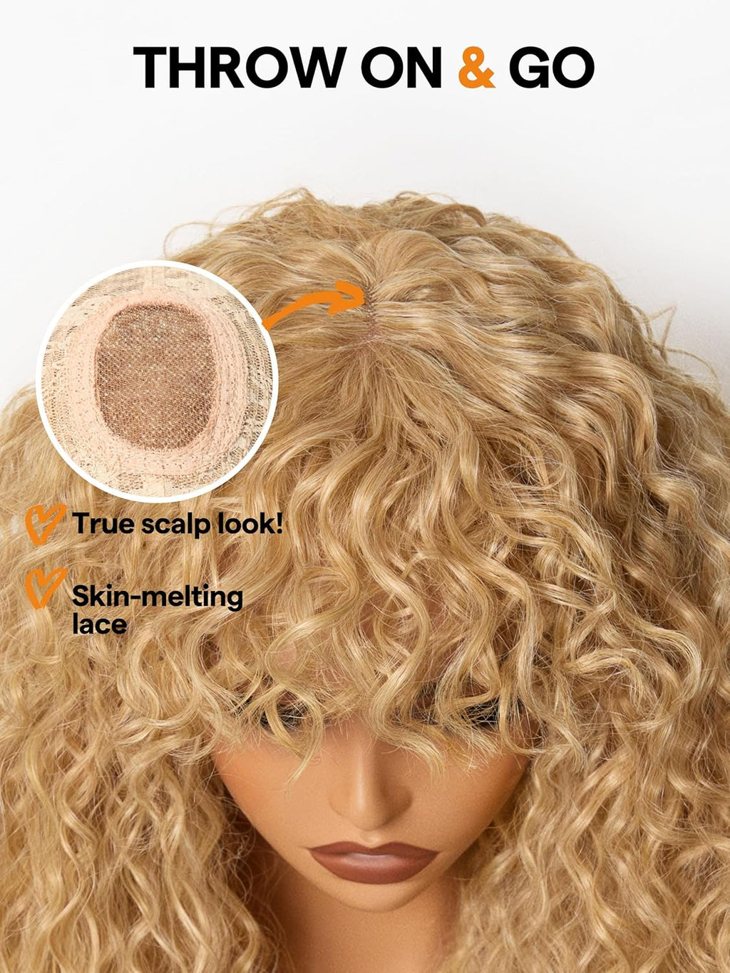 GORGIUS Veralux Blend Human Hair Shaggy Haircuts Golden Blonde Wig with Bangs Curly Wigs with Bangs Crafted with Style-Archive Premium Fiber Realistic Look with True Scalp