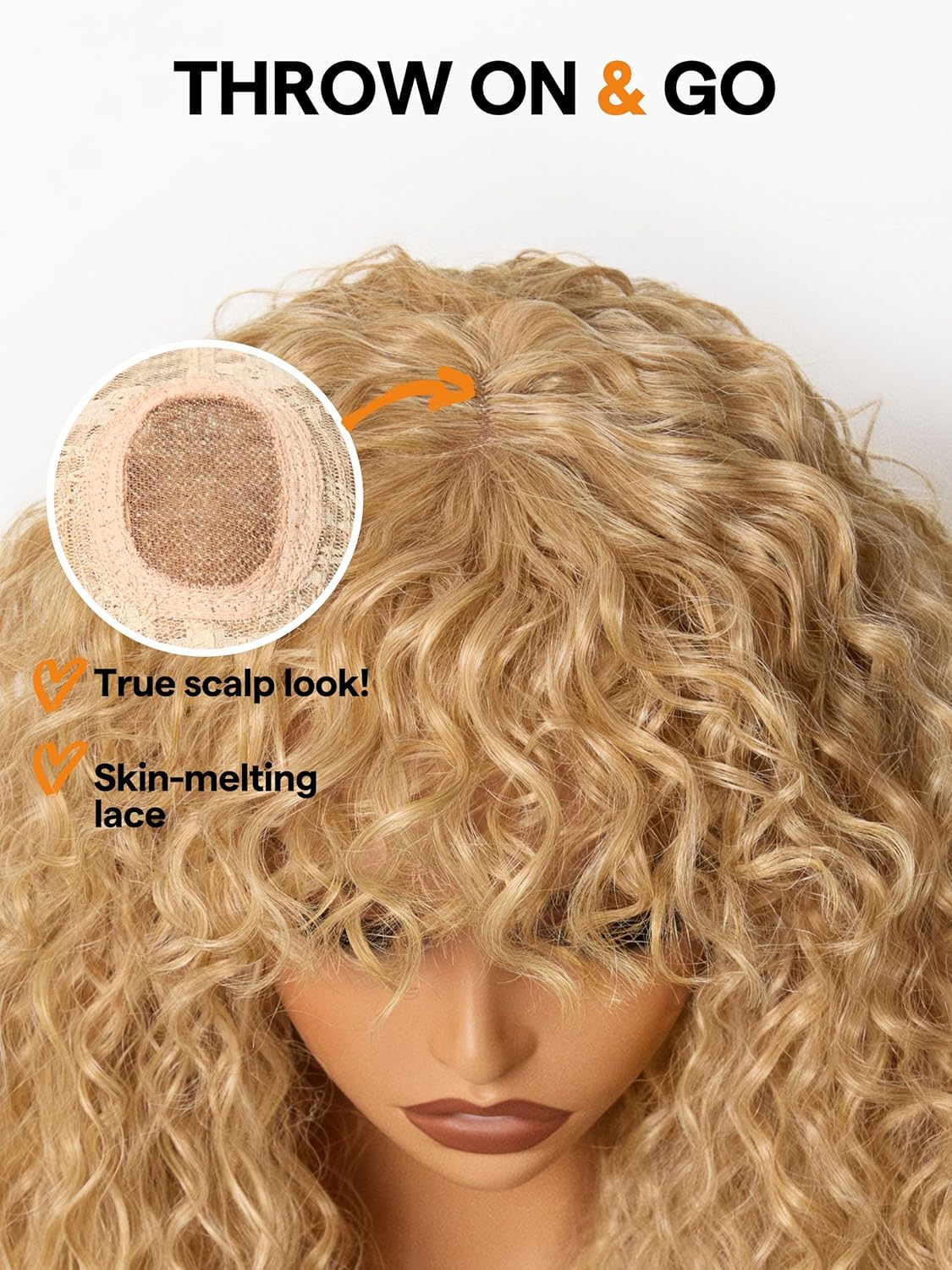 GORGIUS Veralux Blend Human Hair Shaggy Haircuts Golden Blonde Wig with Bangs Curly Wigs with Bangs Crafted with Style-Archive Premium Fiber Realistic Look with True Scalp