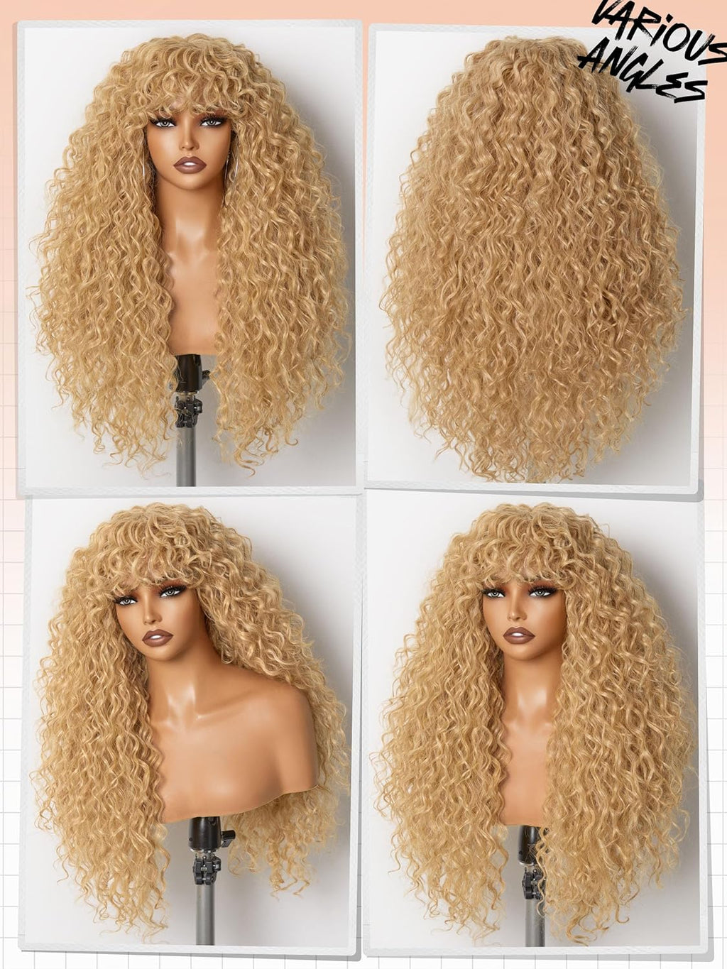 GORGIUS Veralux Blend Human Hair Shaggy Haircuts Golden Blonde Wig with Bangs Curly Wigs with Bangs Crafted with Style-Archive Premium Fiber Realistic Look with True Scalp